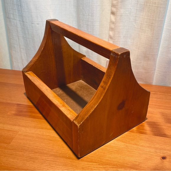 VTG Wood Craft Caddy Tool Box with Handle Decorative Plant Display Hobby Holder - Picture 8 of 16